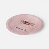 ピンクローズ金ゴールドスパークル子猫モノグラム誕生日 ペーパープレート (アングル)