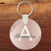 ピンクローズ金ゴールドスフェイクテンレス鋼モノグラム キーホルダー (正面)