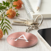 ピンクローズ金ゴールドスフェイクテンレス鋼モノグラム キーホルダー (側面)