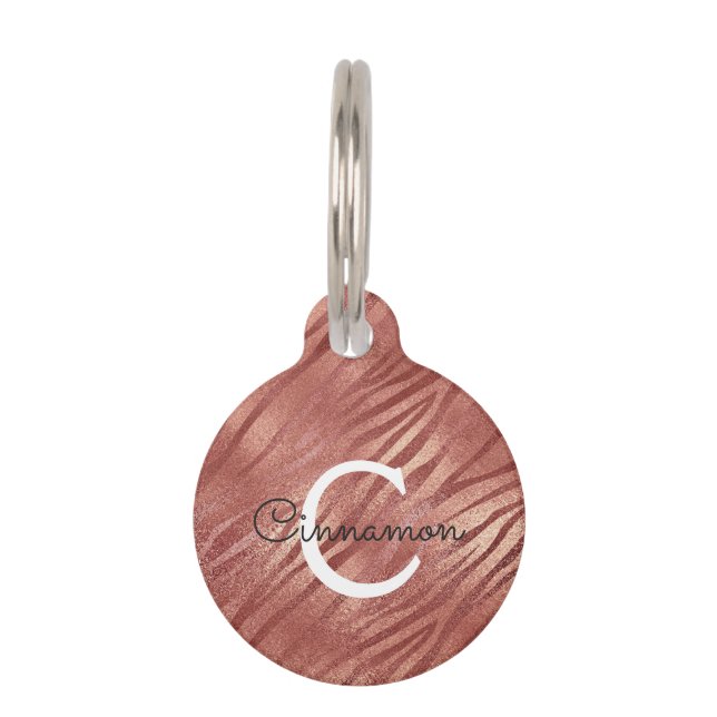 ピンクローズ金ゴールドタイガープリントモノグラム名 ペット　ネームタグ (正面)