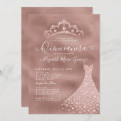 ピンクローズ金ゴールドダイアモンドティアラドレスキンセアニェラ 招待状 (正面/裏面)
