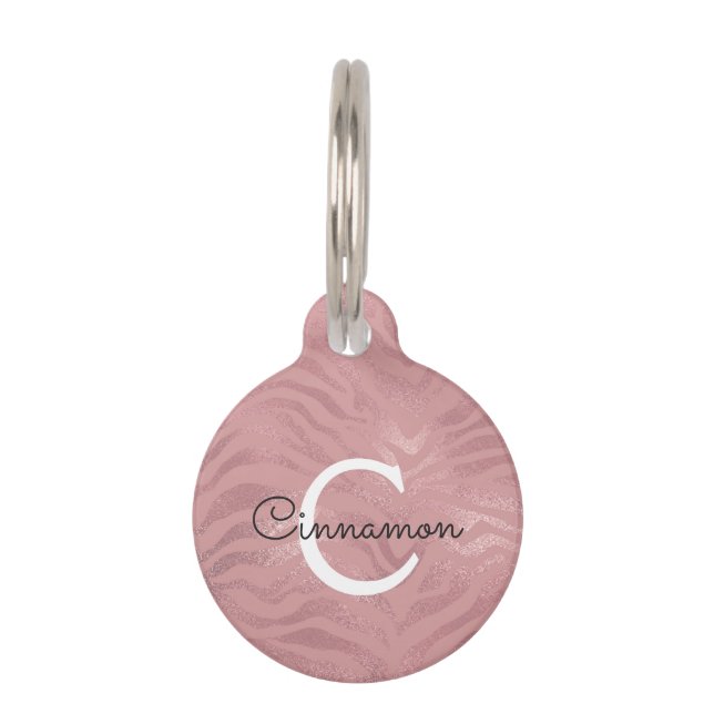 ピンクローズ金ゴールドチータプリントモノグラム名 ペット　ネームタグ (正面)