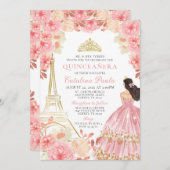ピンクローズ金ゴールドティアラパリキンセアニラ招待状 招待状 (正面/裏面)