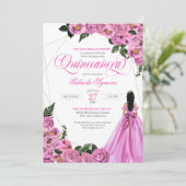 ピンクローズ金ゴールドティアラ&ボールガウンキンセニェラ 招待状 (スタンド正面)