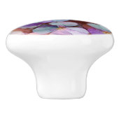 ピンクローズ金ゴールドティール（緑がかった色）モザイクミルフィオリフラワーズ セラミックノブ (側面)