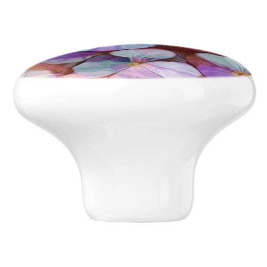 ピンクローズ金ゴールドティール（緑がかった色）モザイクミルフィオリフラワーズ セラミックノブ (側面)