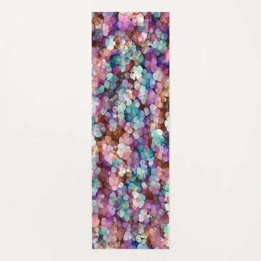 ピンクローズ金ゴールドティール（緑がかった色）モザイクミレフィオリ花 ヨガマット (正面)