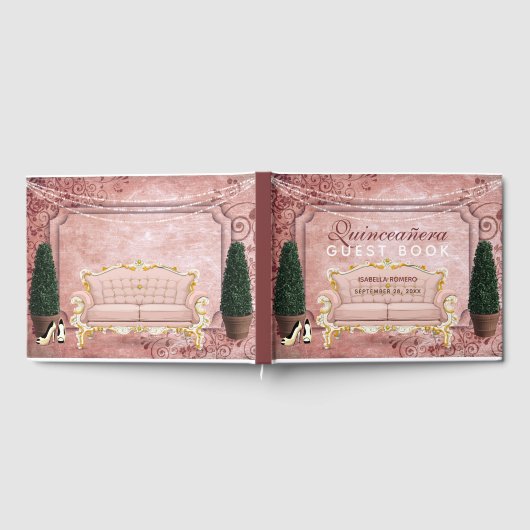 ピンクローズ金ゴールドトピアリーガーデンキンセアニラ ゲストブック (全面)