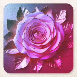 ピンクローズ金ゴールドトリミング花びらコースターセット スクエアペーパーコースター