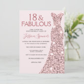 ピンクローズ金ゴールドドレスガールズ18thバースデーパーティー 招待状 (スタンド正面)