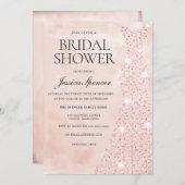 ピンクローズ金ゴールドドレスグリッターブライダルシャワー 招待状 (正面/裏面)