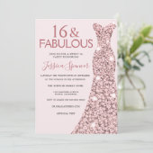 ピンクローズ金ゴールドドレススウィート16バースデーパーティー 招待状 (スタンド正面)