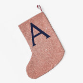 ピンクローズ金ゴールドネイビーブルーグリッタースパークルモノグラム スモールクリスマスストッキング (裏面 (吊り時))