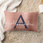 ピンクローズ金ゴールドネイビーブルーステンレススチールモノグラム ランバークッション (ブランケット)