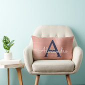 ピンクローズ金ゴールドネイビーブルーステンレススチールモノグラム ランバークッション (椅子)