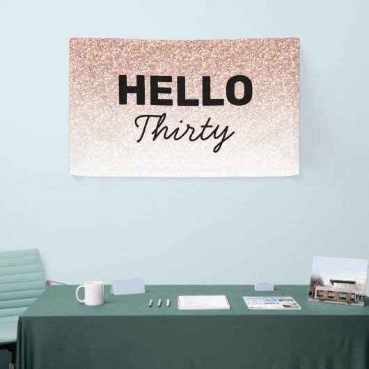 ピンクローズ金ゴールドハロー30thアニーエイジ誕生日 横断幕 (トレードショー)