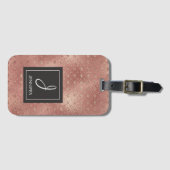 ピンクローズ金ゴールドハートパターエレガントン・モノグラム ラゲッジタグ (正面横)