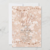 ピンクローズ金ゴールドハート女子ベビーシャワー招待状 招待状 (正面)