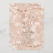 ピンクローズ金ゴールドハート女子ベビーシャワー招待状 招待状 (正面/裏面)