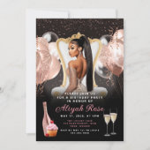 ピンクローズ金ゴールドバルーン王室の誕生日招待状 招待状 (正面)