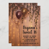 ピンクローズ金ゴールドバルーン素朴ライトアイビースイート16 招待状 (正面/裏面)