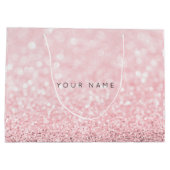 ピンクローズ金ゴールドパウダーグリッターお気に入りギフトグレー ラージペーパーバッグ (裏面)