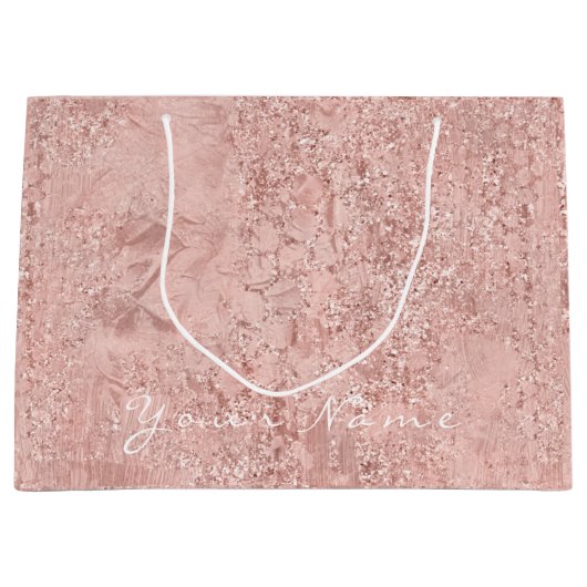 ピンクローズ金ゴールドパウダーグリッターお願いギフトブライダル ラージペーパーバッグ (正面)