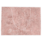 ピンクローズ金ゴールドパウダーグリッターお願いギフトブライダル ラージペーパーバッグ (裏面)