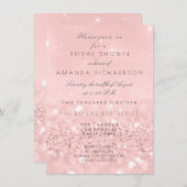 ピンクローズ金ゴールドパウダーグリッターブライダルシャワー 招待状 (正面/裏面)