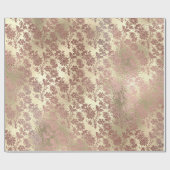 ピンクローズ金ゴールドパウダーフェイク赤面フローラダマスク ラッピングペーパー (フラット)