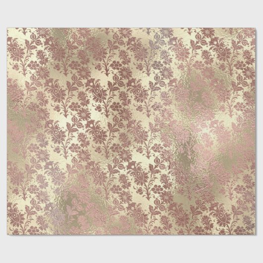 ピンクローズ金ゴールドパウダーフェイク赤面フローラダマスク ラッピングペーパー (フラット)