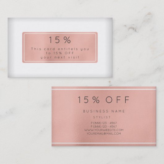 ピンクローズ金ゴールドパウダーホワイト割引美しいサロン 割引カード (正面/裏面)