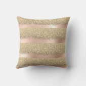 ピンクローズ金ゴールドパウダー赤面ルクスグリッターストライプ クッション (裏面)