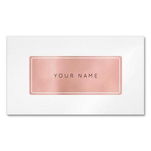ピンクローズ金ゴールドパウダー金属長方形ロゴ マグネット名刺 (正面)