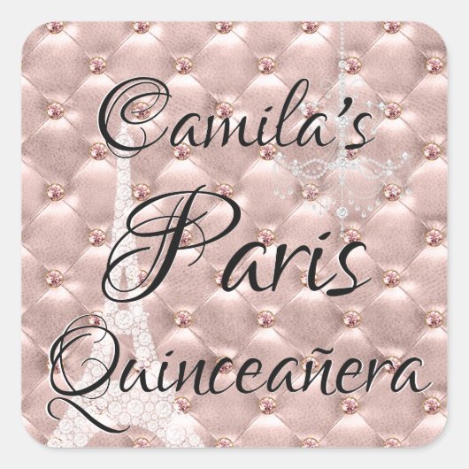 ピンクローズ金ゴールドパリキンセアニラお祝い スクエアシール (正面)