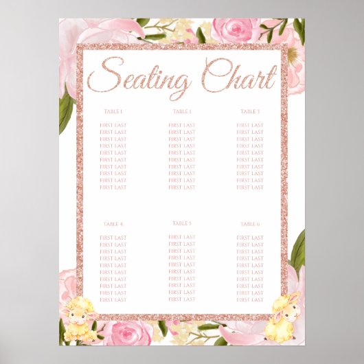 ピンクローズ金ゴールドヒツジ赤ちゃんシャワー着席表 ポスター (正面)