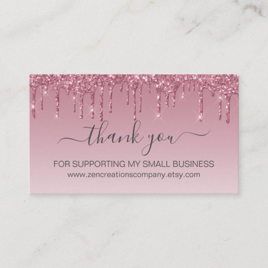 ピンクローズ金ゴールドフェイクグリッターロイヤリティ 名刺 (正面)