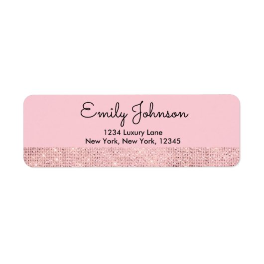 ピンクローズ金ゴールドフェイクグリッター住所 シール (正面)