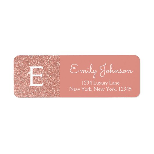ピンクローズ金ゴールドフェイクグリッター住所 シール (正面)