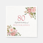 ピンクローズ金ゴールドフラワーズ80thバースデーパーティナプキンス スタンダードカクテルナプキン (正面)