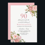 ピンクローズ金ゴールドフラワーズ90th Birthday Party招待状 招待状<br><div class="desc">ピンクのバラの金ゴールド花90th誕生日パーティー招待状店のマッチングコレクションを参照</div>