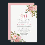 ピンクローズ金ゴールドフラワーズ90th Birthday Party招待状 招待状<br><div class="desc">ピンクのバラの金ゴールド花90th誕生日パーティー招待状店のマッチングコレクションを参照</div>