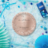 ピンクローズ金ゴールドフローラカスタムグリッター感謝してい ペーパープレート (パーティー)