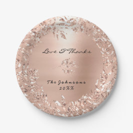 ピンクローズ金ゴールドフローラカスタムグリッター感謝してい ペーパープレート