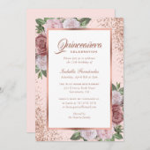 ピンクローズ金ゴールドフローラキンセアニラ 招待状 (正面/裏面)