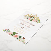 ピンクローズ金ゴールドフローラバタフライティアラキンセアニェラ 箔招待状 (回転した状態)