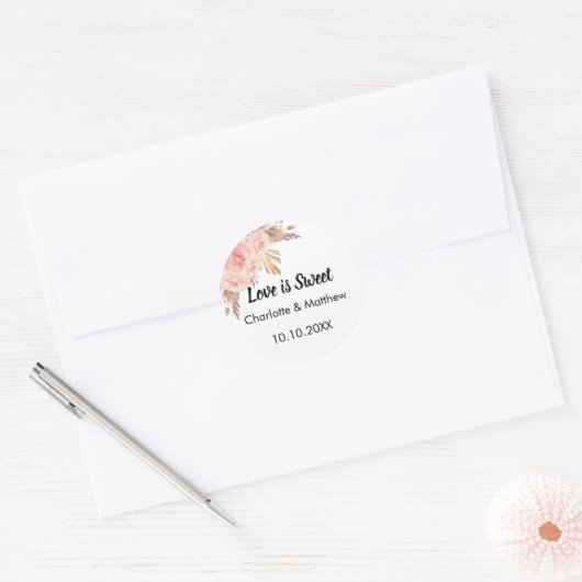 ピンクローズ金ゴールドフローラパンパ結婚スの愛は甘い ラウンドシール (封筒)