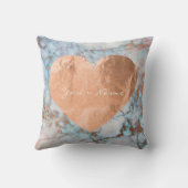 ピンクローズ金ゴールドブラシハートブルー海大理石 クッション (裏面)