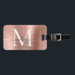 ピンクローズ金ゴールドブラシ仕上げメタルスクリプトモノグラムかわいい ラゲッジタグ<br><div class="desc">ピンクローズ金ゴールドブラシ仕上げメタルスクリプトモノグラムキュートバッグラベル</div>