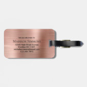 ピンクローズ金ゴールドブラシ仕上げメタルスクリプトモノグラムかわいい ラゲッジタグ (裏面横)